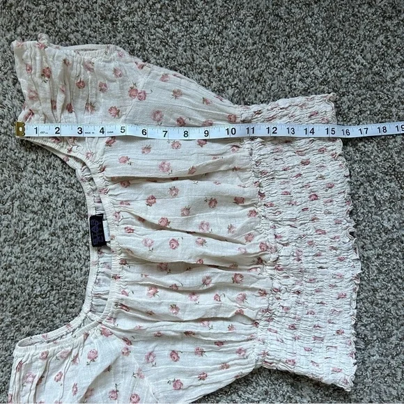 Star City Vintage Cream Floral Off the Shoulder Puff Sleeve Crop Top Large Boho - Picture 7 of 7